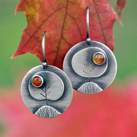 Retro Orange Gemstone Nature-Inspired Earrings