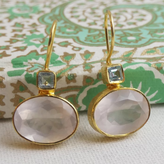 Classic Golden Earrings with Vintage White Crystals