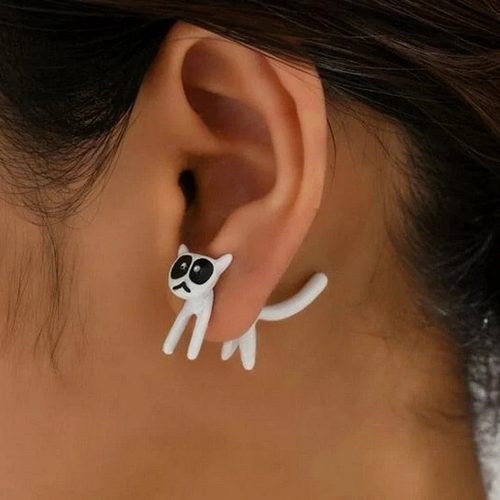 Retro White Cat Earrings