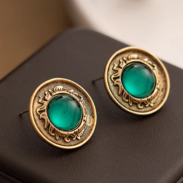 Retro Turquoise Crystal Gold Earrings