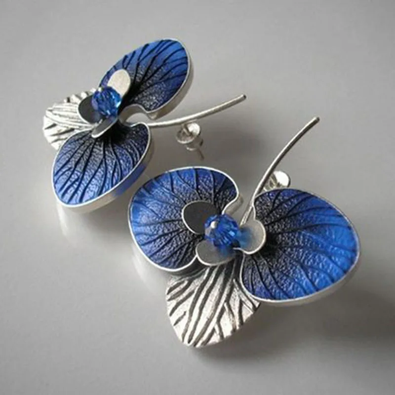 Sterling Silver Earrings with Blue Enamel