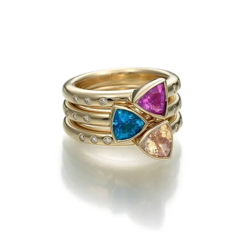 Retro Colorful Zirconia Crystal Gold Ring