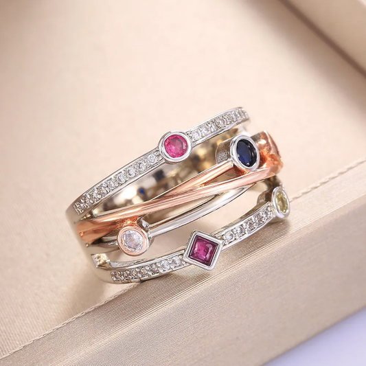 Retro Colorful Hollow Zirconia Ring