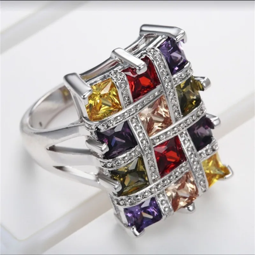 Retro Colorful Inlaid Cubic Zirconia Ring