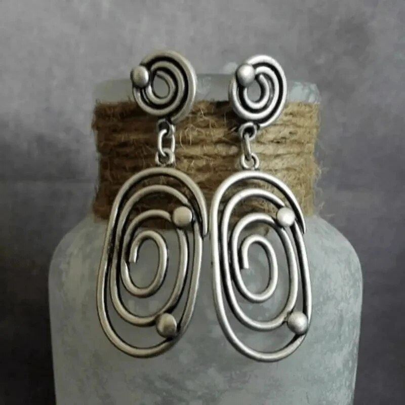 Retro Spiral Lane Silver Earrings