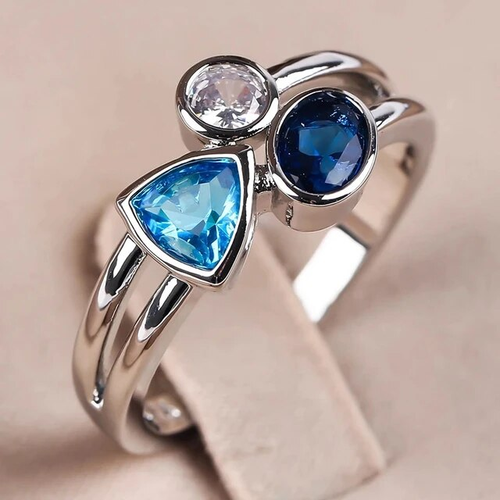 Antique Blue Inlaid Crystal Ring