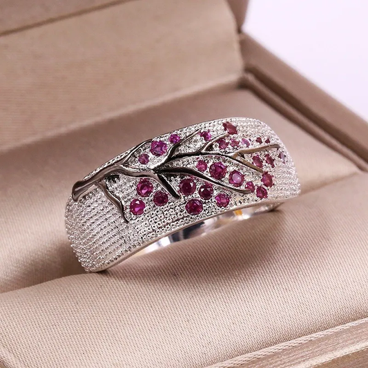 Antique Silver Ring with Inlaid Purple Zirconia