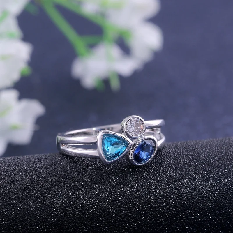 Antique Blue Inlaid Crystal Ring
