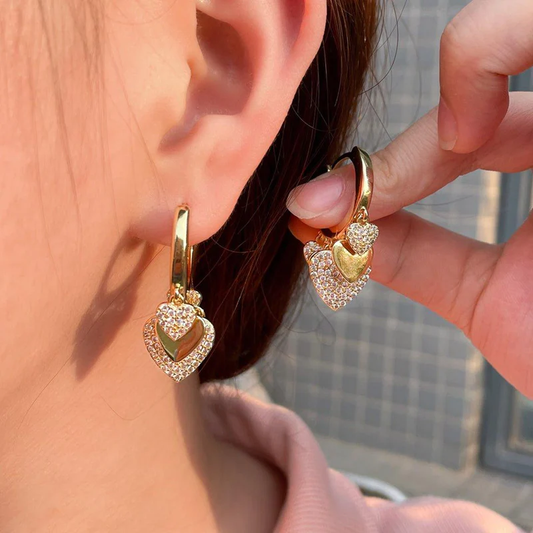 Radiant Golden Heart-Shaped Earrings