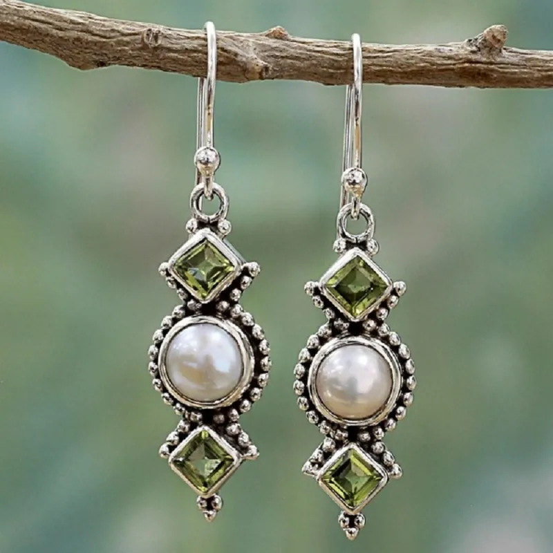 Retro Green Moonstone Earrings