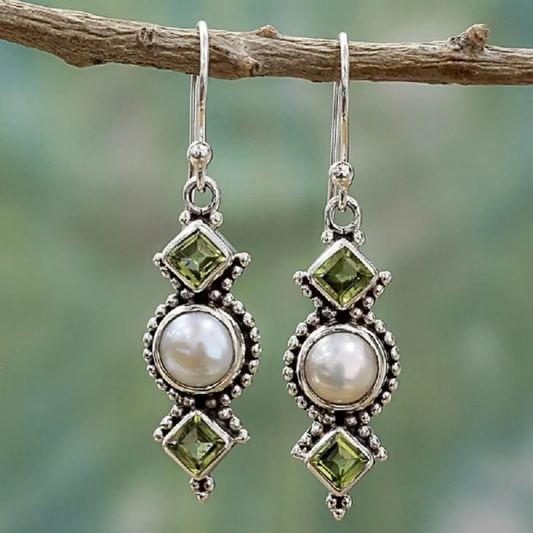 Retro Green Moonstone Earrings