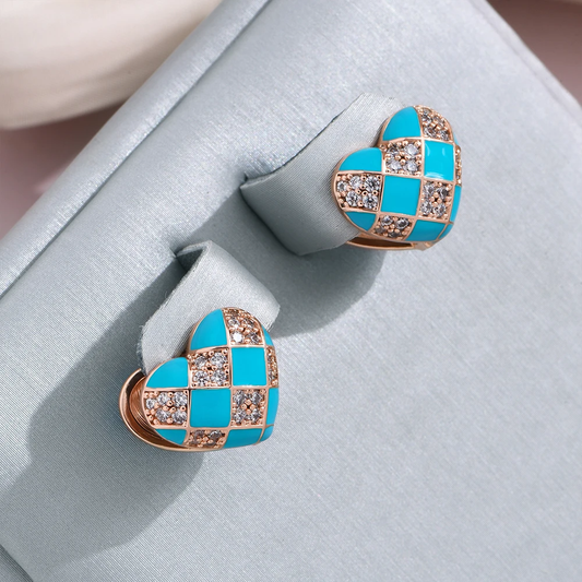 Chic Blue Enamel Heart-Shaped Earrings