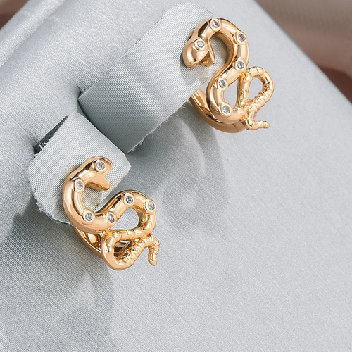 Chic Golden Snake Zirconia Earrings