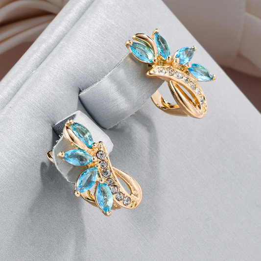 Chic Blue Crystal Floral Earrings