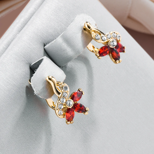 Chic Red Daisy Crystal Earrings