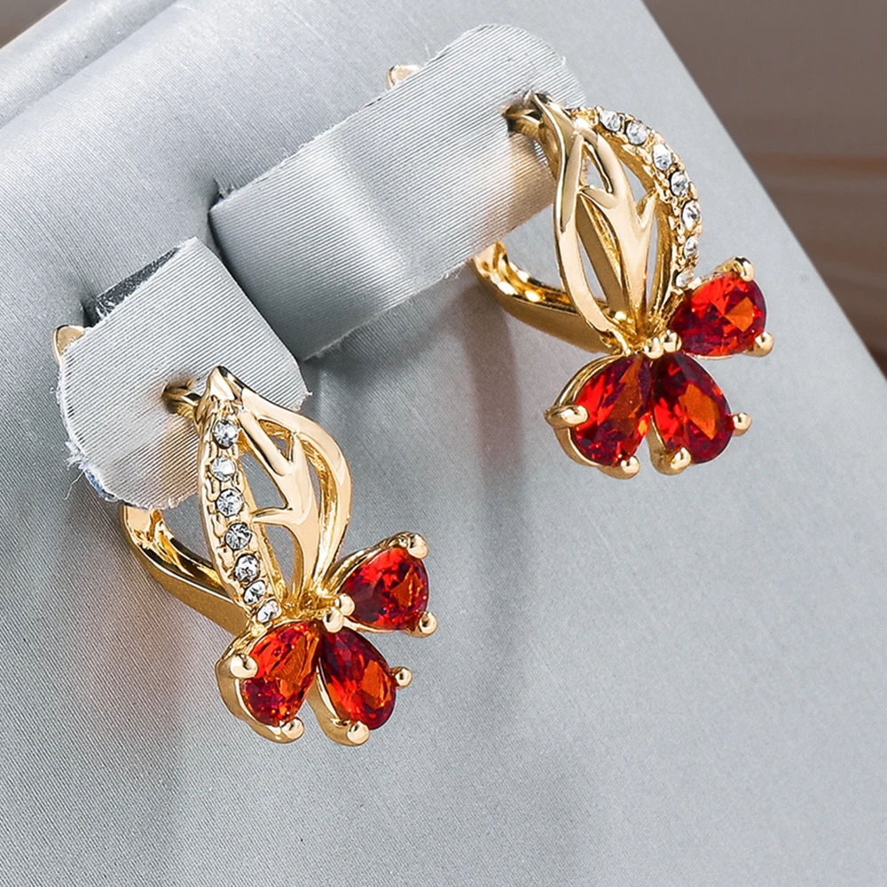 Chic Red Floral Crystal Earrings