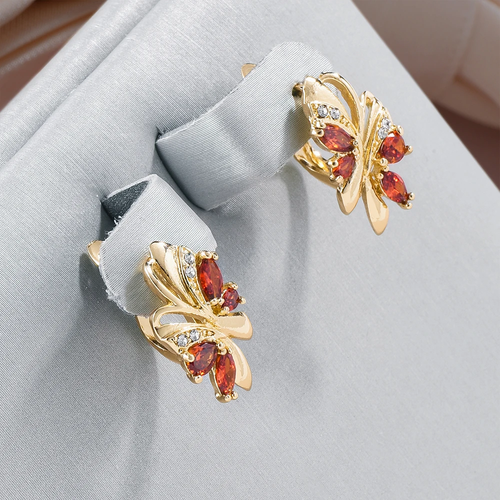 Chic Red Crystal Butterfly Earrings
