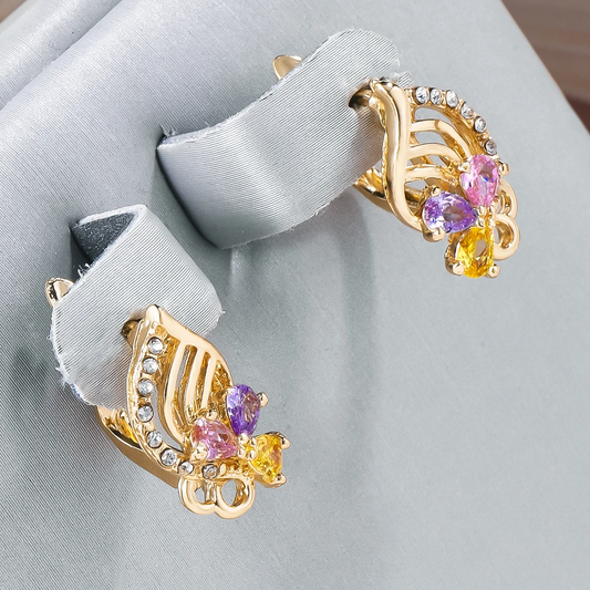 Chic Gold Earrings with Vibrant Colorful Crystals