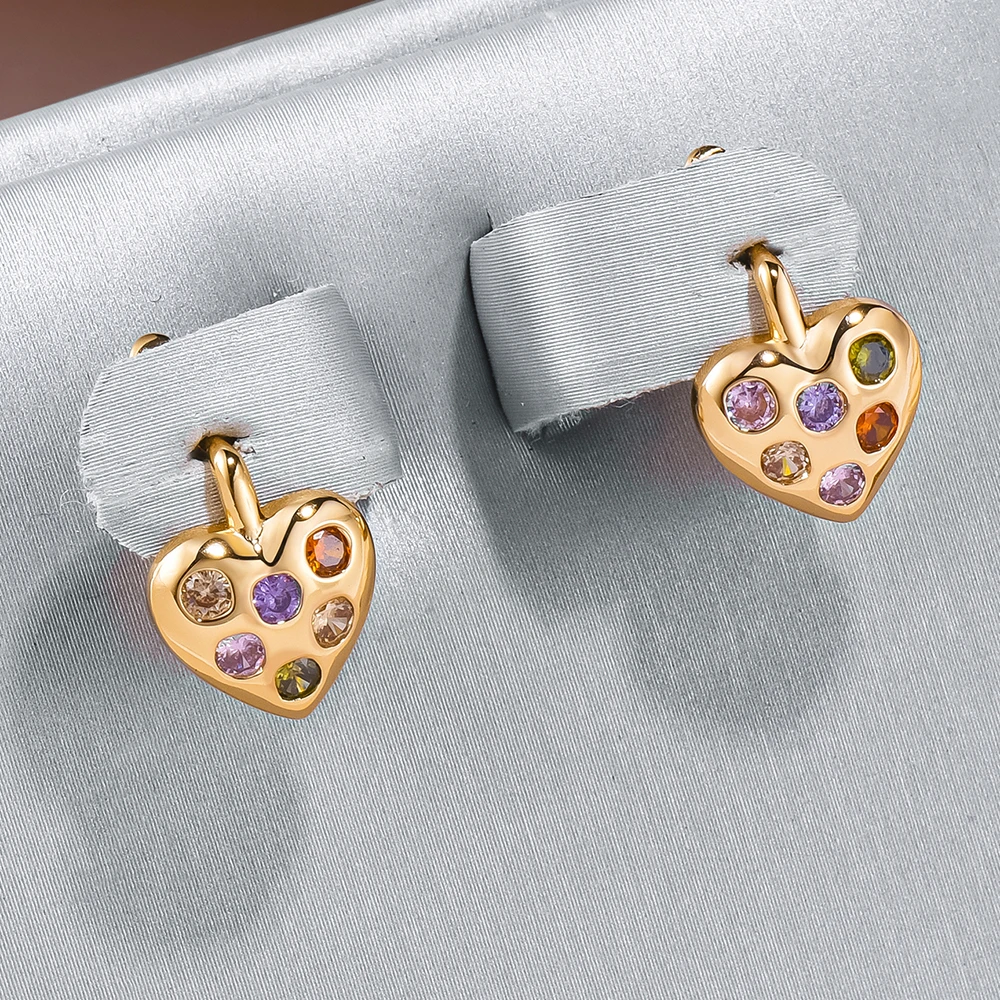 Chic Heart Earrings with Colorful Inlaid Zirconia