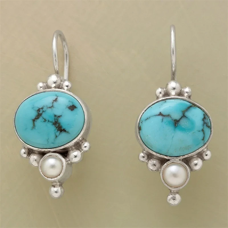 Classic Blue Stone and Pearl Earrings