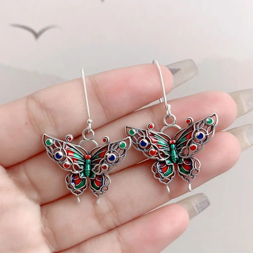 Retro Colorful Butterfly Earrings