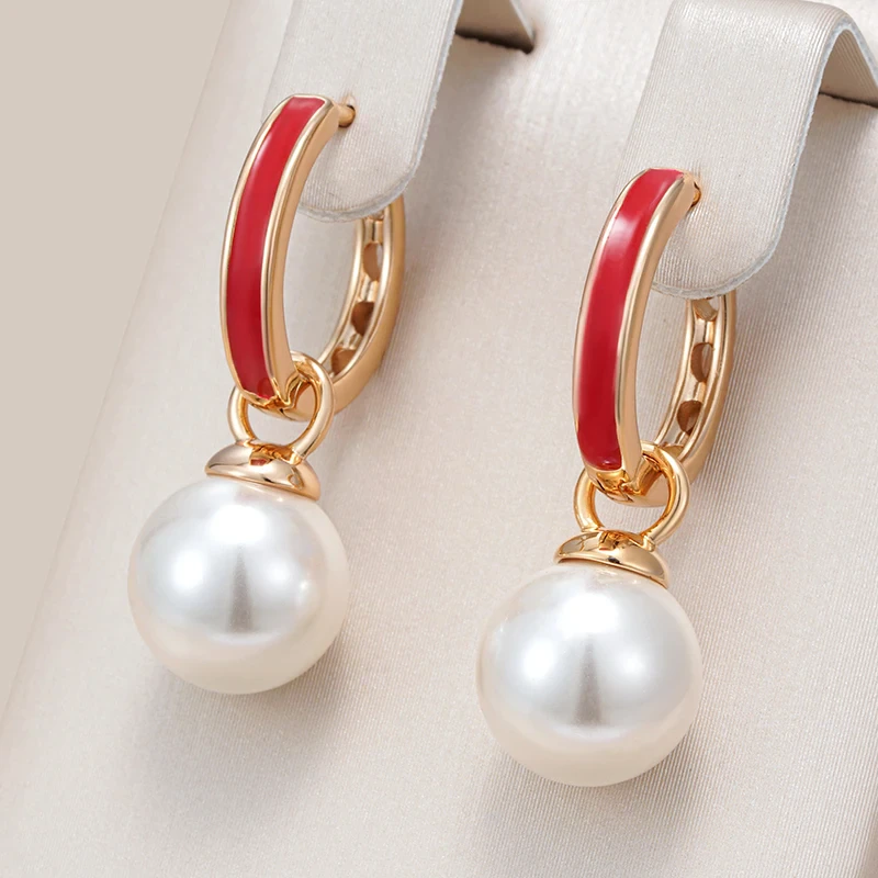 Chic Red Enamel and Pearl Earrings