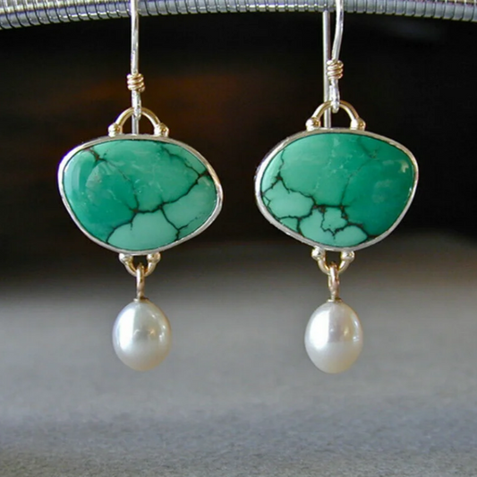 Retro Turquoise and Pearl Earrings