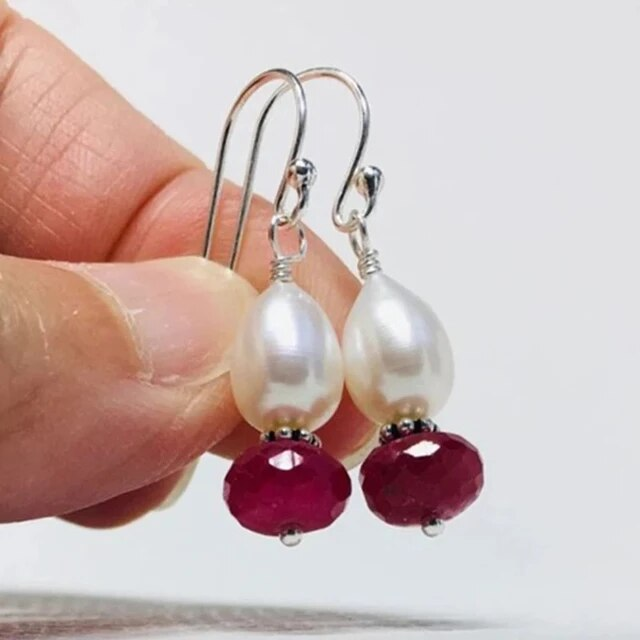Retro Red Crystal and Pearl Earrings