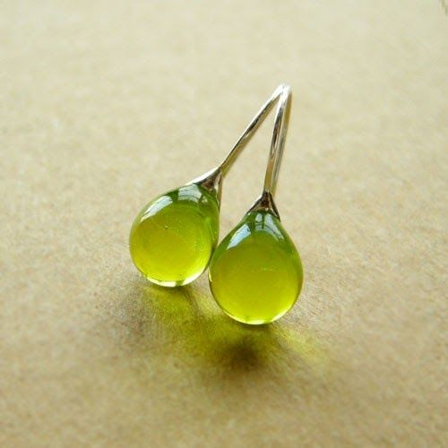 Retro Olive Green Glass Earrings
