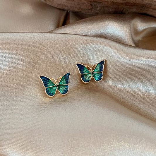 Blue Enamel Butterfly Stud Earrings