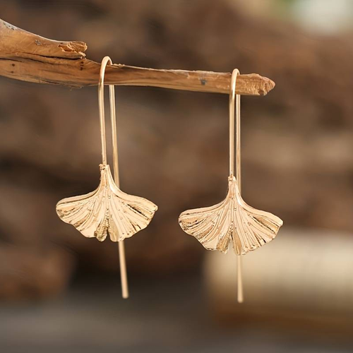 Retro Golden Petal Drop Earrings