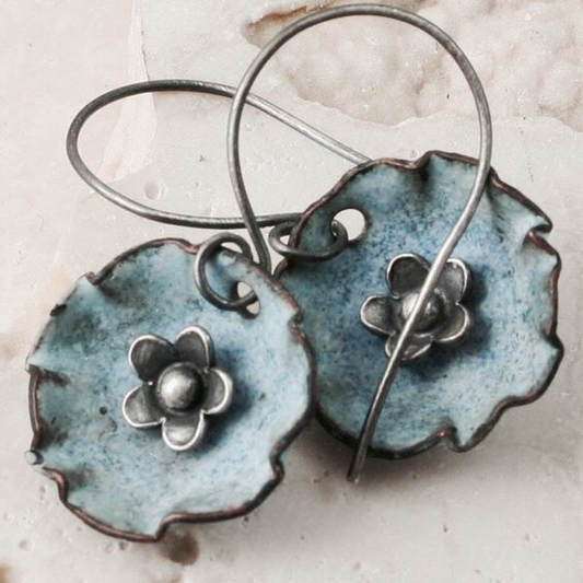 Retro Blue Floral Distressed Earrings