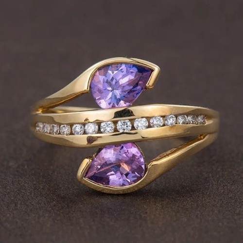 Classic Gold Ring with Vintage Purple Zirconia