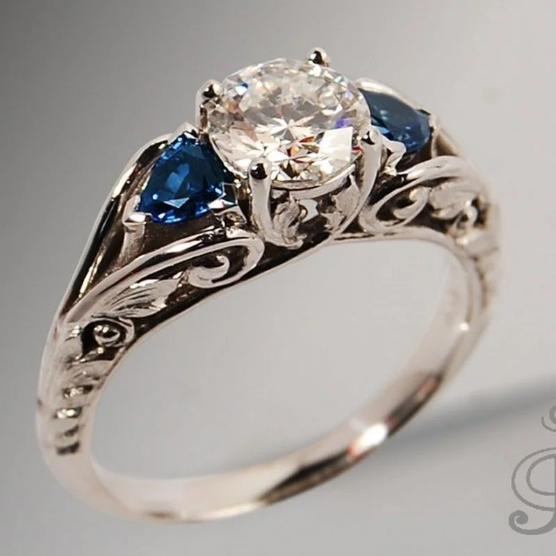 Classic Blue and White Crystal Vintage Ring