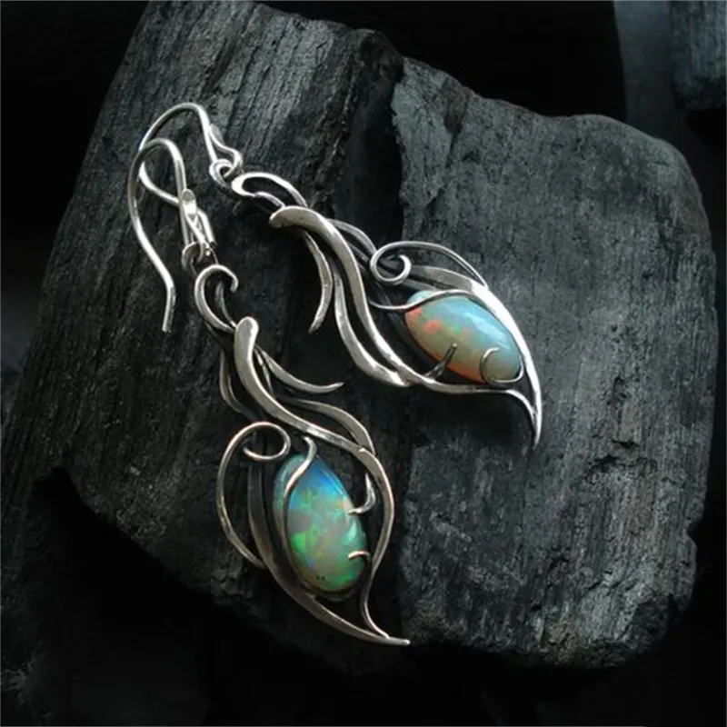 Retro Silver Earrings with Blue Opal