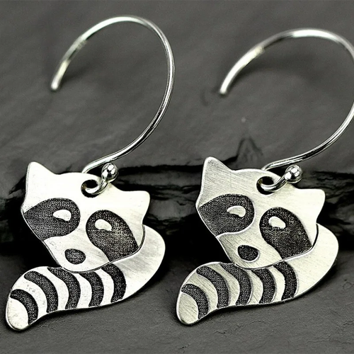 Retro Silver Raccoon Earrings