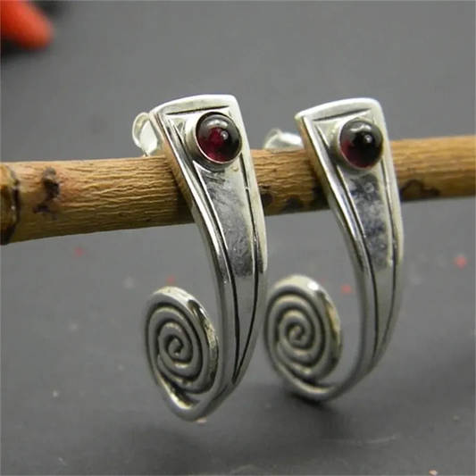 Retro Spiral Red Gemstone Earrings