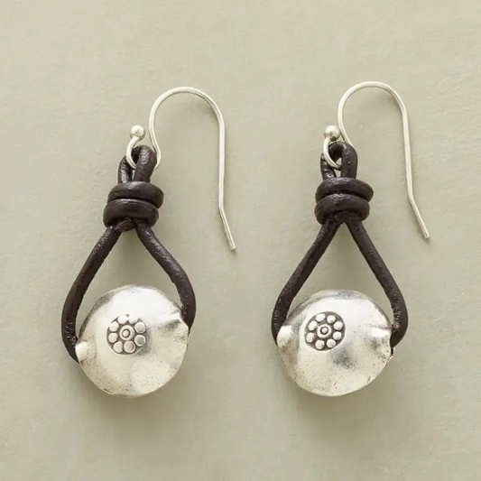 Classic Silver Leather Vintage Earrings