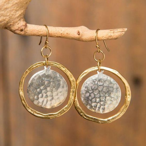 Retro Gold and Silver Round Earrings