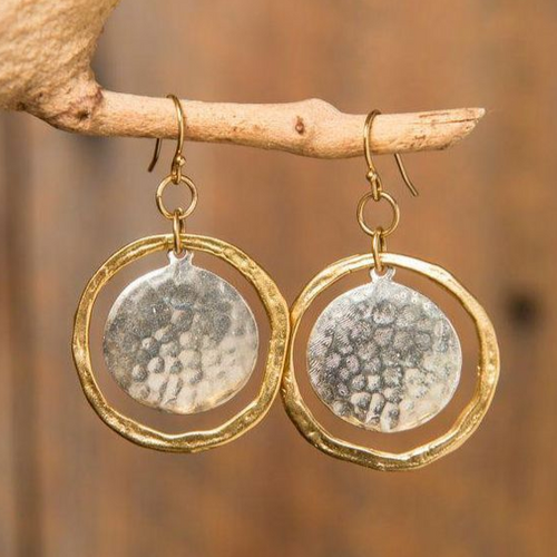 Retro Gold and Silver Round Earrings