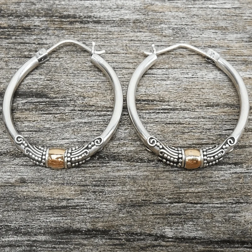 Antique-Inspired Silver Carved Pattern Hoop Earrings