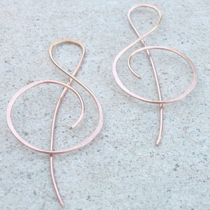 Retro Rose Gold Musical Note Earrings