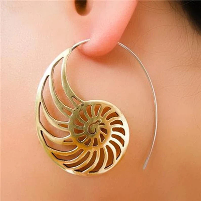 Retro Golden Spiral Shell Earrings