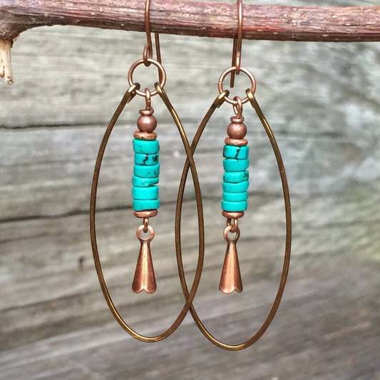 Retro Turquoise Drop Earrings in Bronze