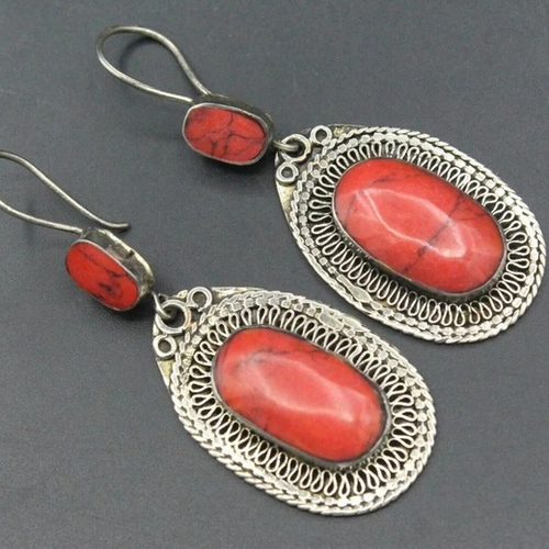 Retro Red Natural Stone Earrings