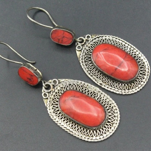 Retro Red Natural Stone Earrings