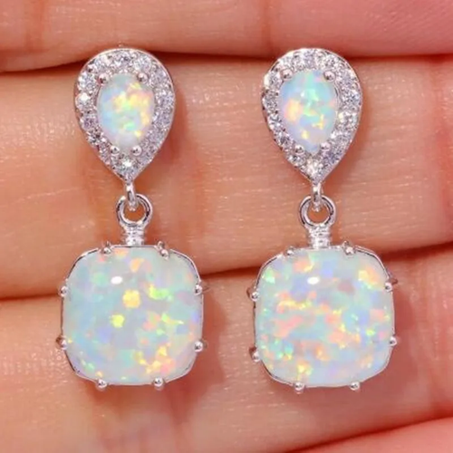 Classic White Opal and Zirconia Earrings