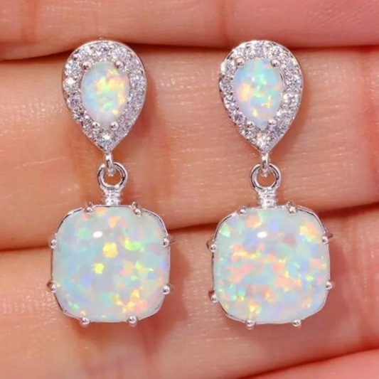 Classic White Opal and Zirconia Earrings