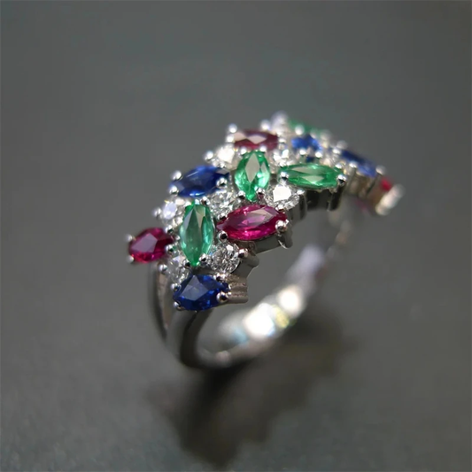 Retro Multicolored Zirconia Silver Ring