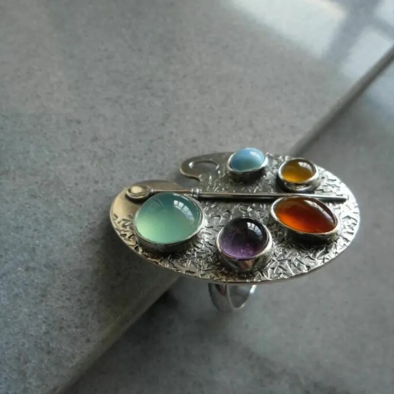 Retro Colorful Artist Palette Ring